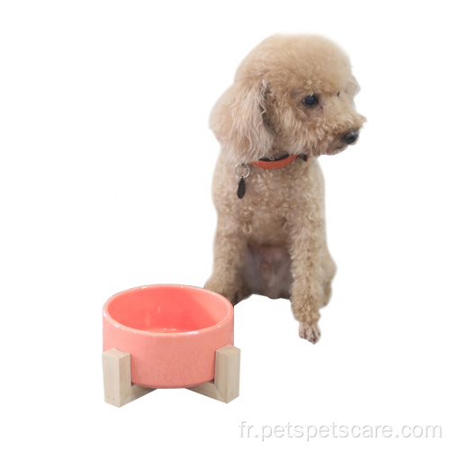 Bol rond à cadre en bois rose en céramique pour animaux de compagnie